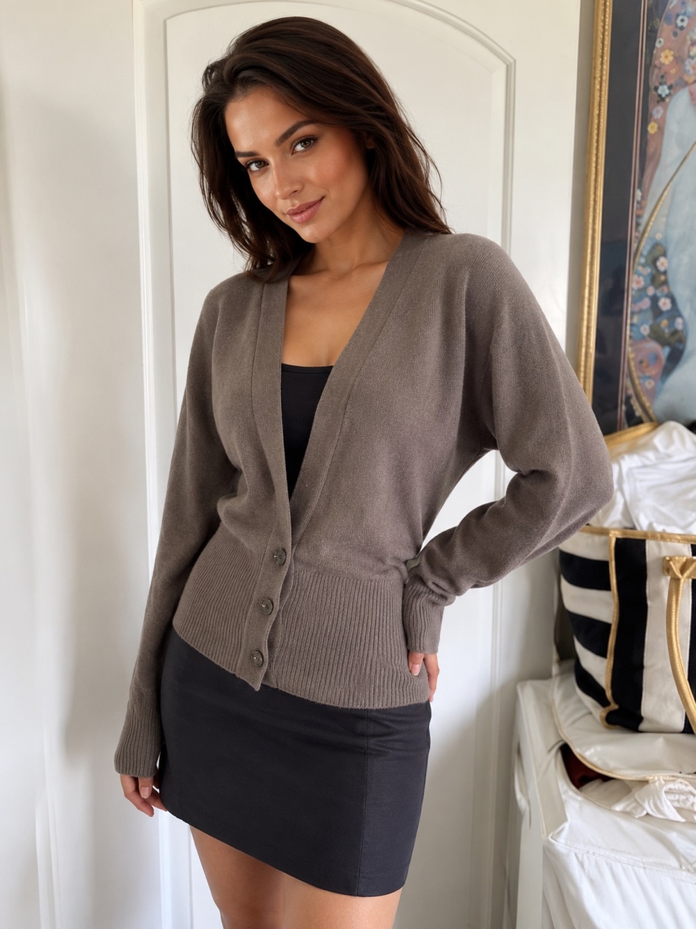 Theory 100% Cashmere Cardigan Brown Belted Style Sweater Petite P